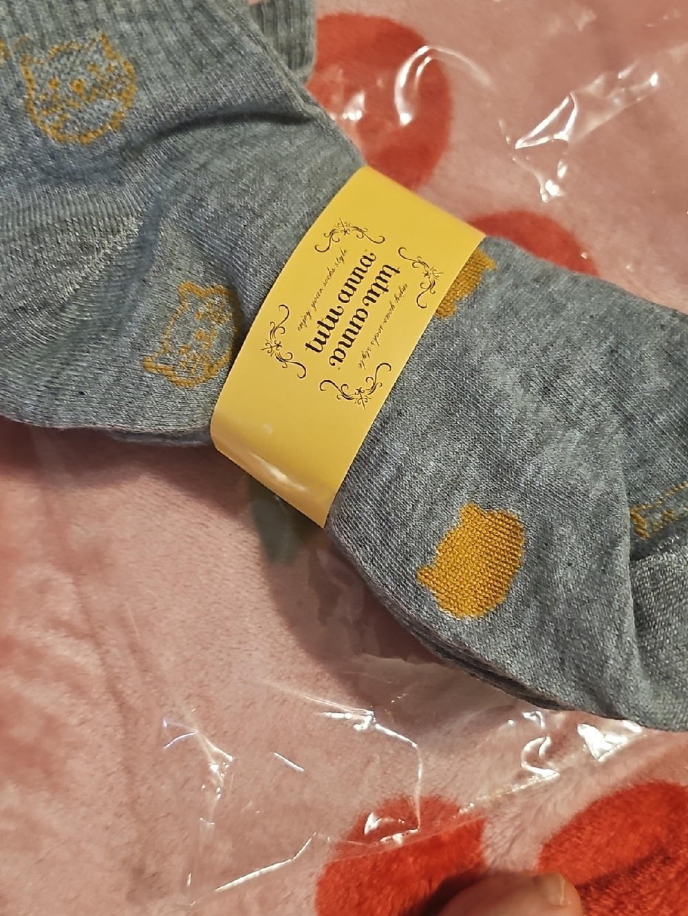 Gray Crew Socks with Tan  Cat Accents
